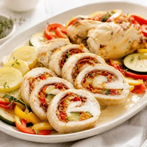 Petti di pollo ripieni tagliati a fette